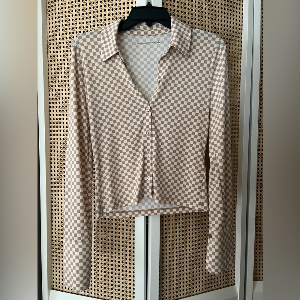 Abercrombie beige check collared shirt